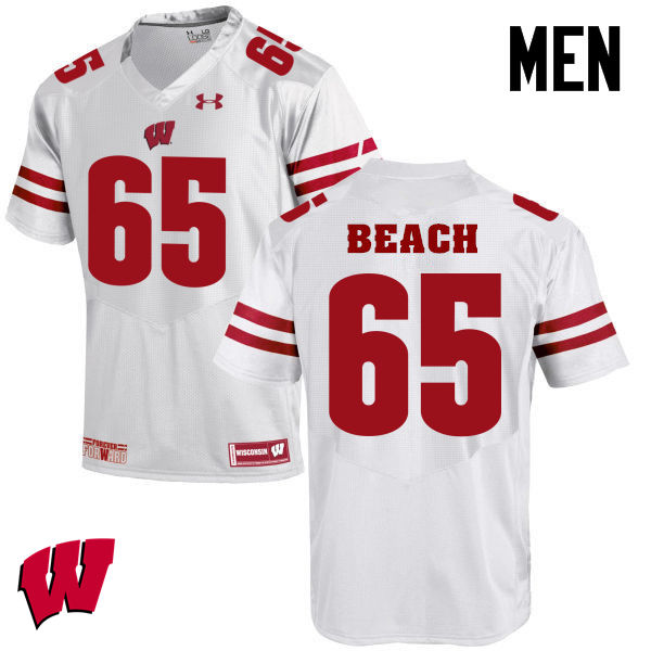 Men Winsconsin Badgers #65 Tyler Beach College Football Jerseys-White